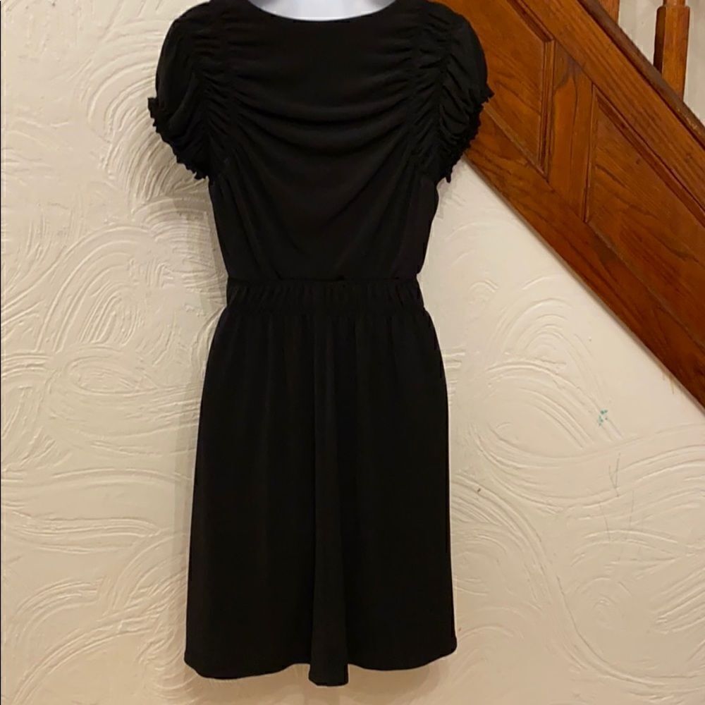 Laundry by Design Mini Dress Women Black Ruched Empire Waist V-Neck 6 - Picture 3 of 5